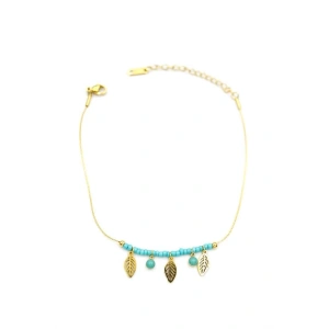 Boncuklu Yonca Halhal - Altın