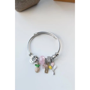 Çelik Charmlı Ananas Balon Bileklik - Pembe