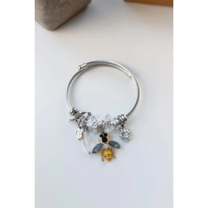 Çelik Charmlı Arı Bileklik - Sarı