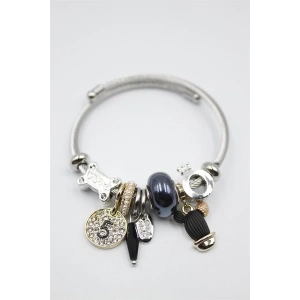 Çelik Charmlı Kaktüs Bilezik - Siyah