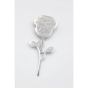 Çelik Gül Broş - Gümüş