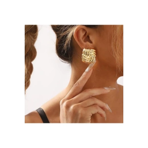 Çelik Kare Desen Küpe