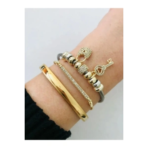 Çelik Kilit Anahtar Zirkon Charmlı Bileklik