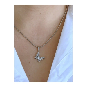 Çelik Zirkon Kelebek Kolye