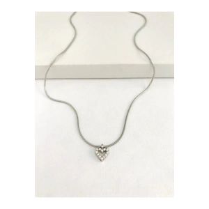 Çelik Zirkon Taşlı Kalp Choker