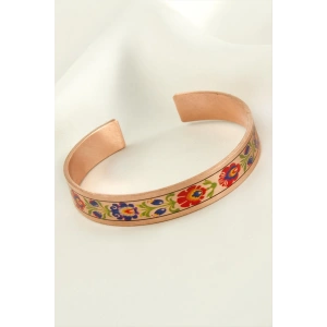 Çiçek Desenli Bakır Kelepçe Bileklik