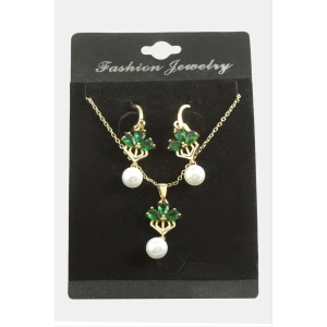 Çiçek İnci Zirkon Taşlı Set Kolye