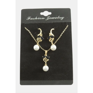 Çiçek İnci Zirkon Taşlı Set Kolye