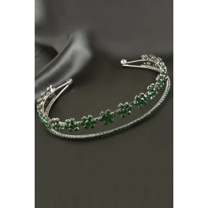 Çiçek Lüks Taşlı Gelin Tacı