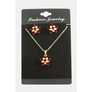 Çiçek Zirkon Taşlı Set Kolye