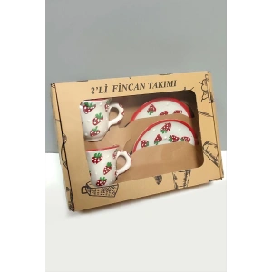 Çilek Desenli Seramik İkili Fincan Takımı