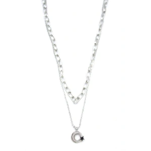 Çoklu Ay Yıldız Kolye - Gümüş