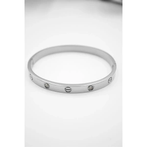 CRT Model Taşlı Çelik Bilezik (60mm) - Gümüş