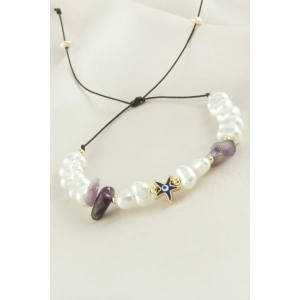 Deniz Yıldızı  Kırık Doğaltaşlı İnci Bileklik