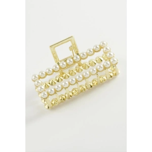 Dikdörtgen İnci Metal Mandal Toka 7 cm