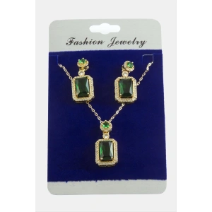 Dikdörtgen Zirkon Taşlı Set Kolye