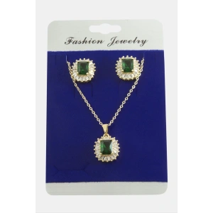 Dikdörtgen Zirkon Taşlı Set Kolye