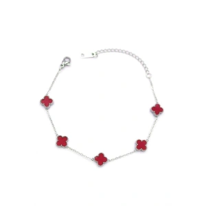 Gümüş VC Yonca Bileklik - Bordo