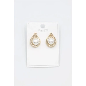 İncili Baget Taşlı Küpe - Altın