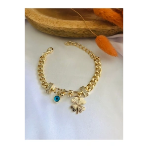 Kadın Yoncalı Nazar Boncuklu Taşlı Zincir Bileklik