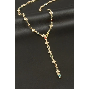 Kalp Karışık Renkli Zirkon Taşlı Çelik Y Kolye