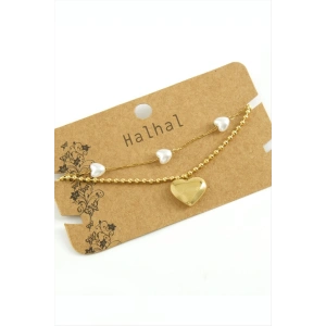 Kalp Lüks İnci Çelik Halhal