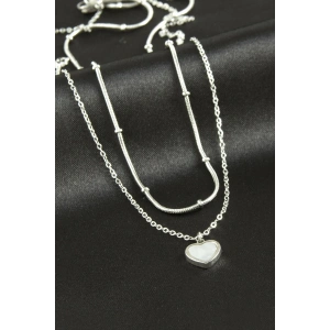 Kalp Sedef Lüks Çelik İkili Kolye