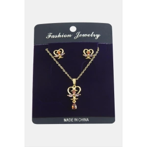 Kalp Zirkon Taşlı Set Kolye