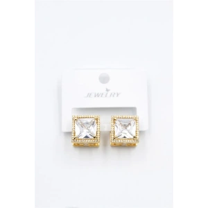 Kare Taşlı Küpe - Beyaz