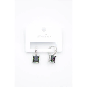 Kare Taşlı Küpe - Gümüş