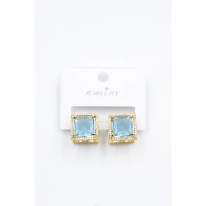 Kare Taşlı Küpe - Turkuaz