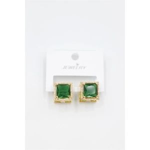 Kare Taşlı Küpe - Yeşil