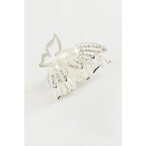 Kelebek İnci Taşlı Metal Mandal Toka 4,5 cm