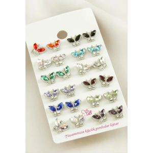 Kelebek Taşlı Minik Küpe