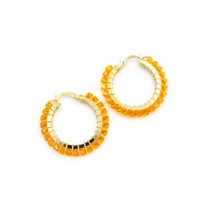 Kristal Boncuk Halka Küpe - Turuncu