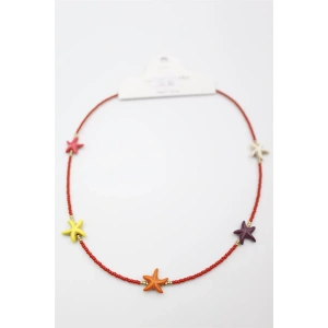 Kum Boncuk Deniz Yıldızı Kolye - Kırmızı