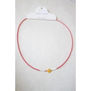 Kum Boncuklu Yonca Kolye - Nar Çiçeği