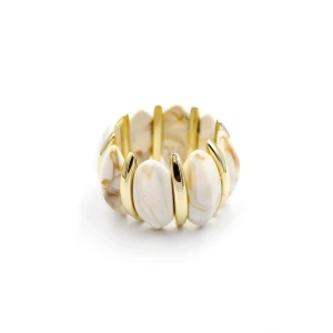 Lastikli Taşlı Bilezik - Krem