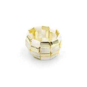 Lastikli Taşlı Bilezik - Krem