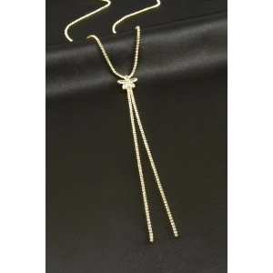 Lotus Şerit Taşlı Çelik Y Kolye