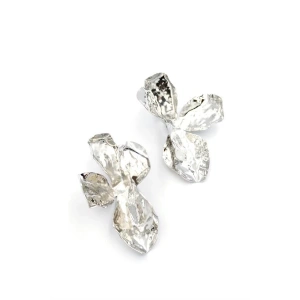 Metal Çiçek Küpe - Gümüş