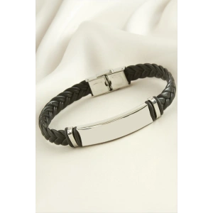 Örgülü İsim Yazılabilir Deri Çelik Bileklik