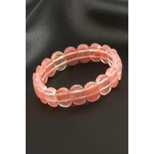 Oval Kesim Pembe Kuvars Doğaltaşlı Bileklik