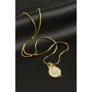 Oval Yıldız Sedef Lüks Çelik Kolye