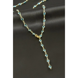 Oval Zirkon Taşlı Çelik Y Kolye