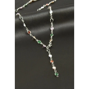 Oval Zirkon Taşlı Çelik Y Kolye