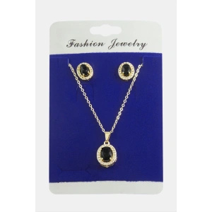 Oval Zirkon Taşlı Set Kolye