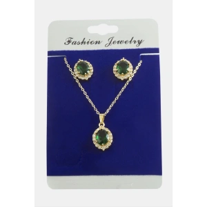 Oval Zirkon Taşlı Set Kolye