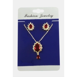 Oval Zirkon Taşlı Set Kolye