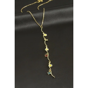 Papatya Dikdörtgen Çelik Y Kolye